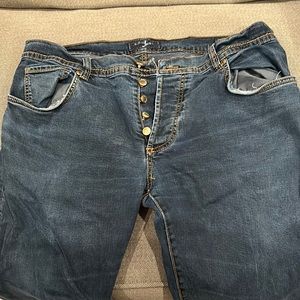 Dark blue Richard J Brown jeans with button fly.